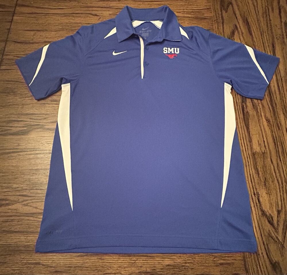 SMU Mustangs Mens Blue L Nike Polo NCAA Collegiate Casual